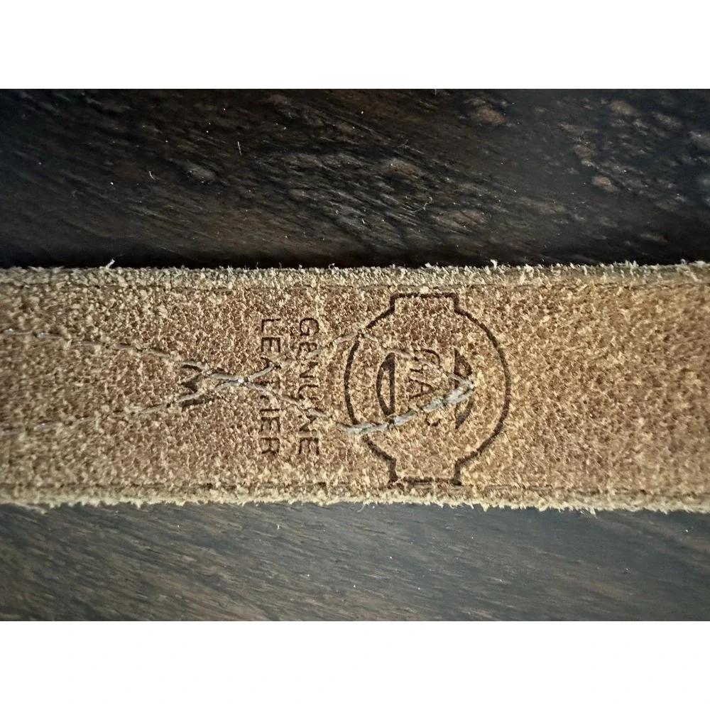 Vintage Western Genuine Leather Belt Tan Engraved Buckle Tip‎ Keeper 34 36 USA